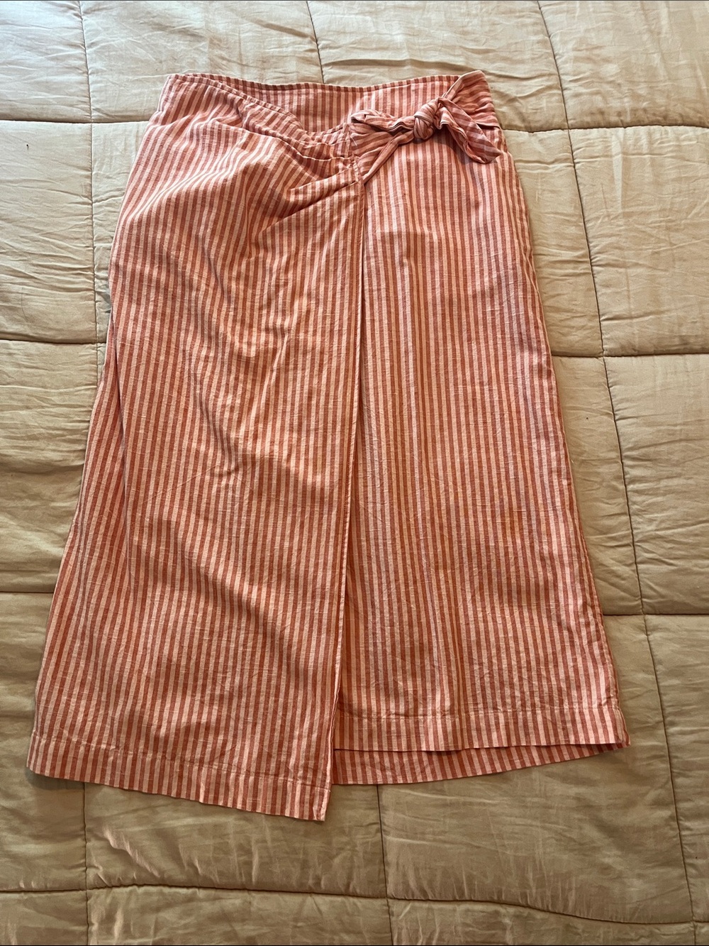 Universal Thread Coral and White Striped Wrap Midi Skirt
